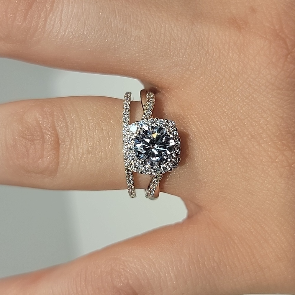 925 Sterling Silver 2pc Engagement Wedding Ring Set
